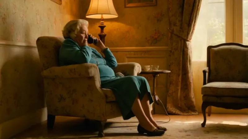 Anciana atenta escucha una llamada telefónica