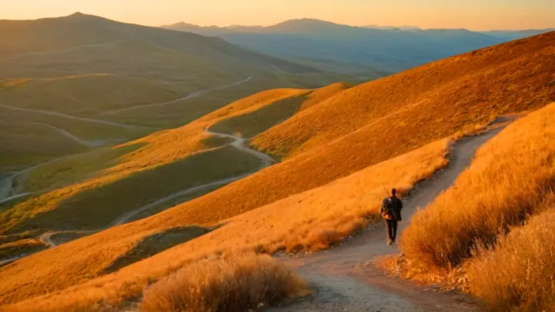 Una figura solitaria camina al amanecer