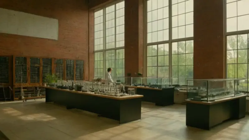 Una científica sola en su laboratorio atardece