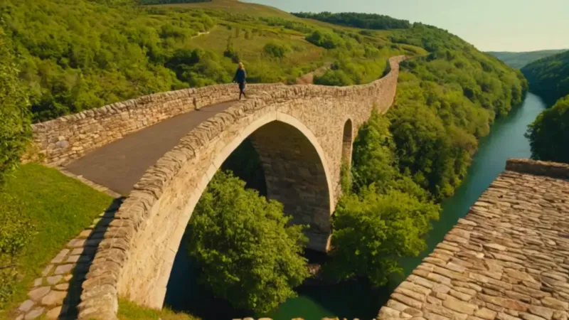 Un puente cruza un valle poblado