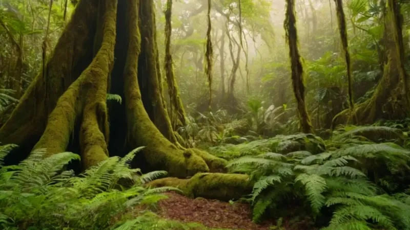 Hombre investiga el suelo de la selva
