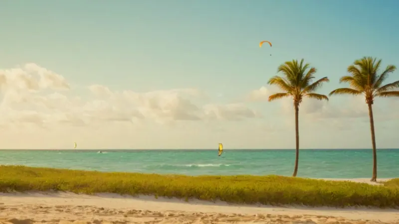 Un kitesurfista navega en el mar ventoso