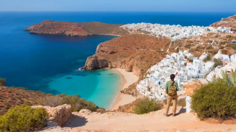 Figura solitaria contempla el pueblo costero