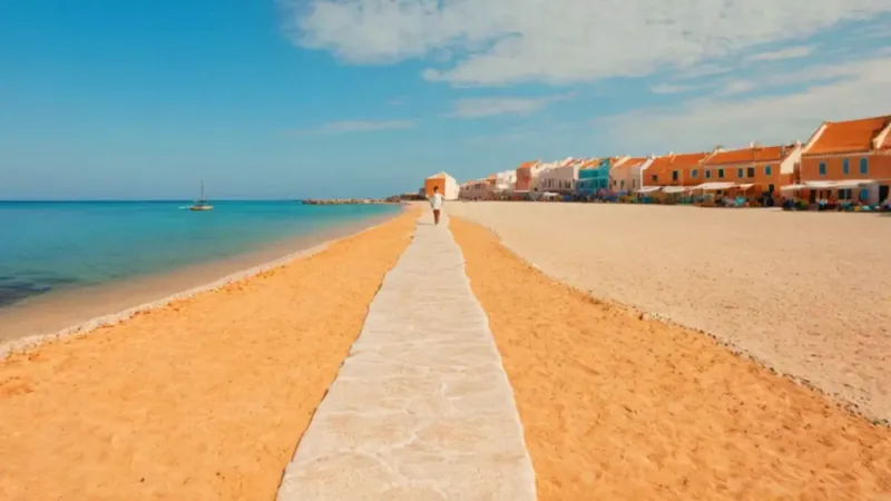 Pueblo marinero en una bahía serena