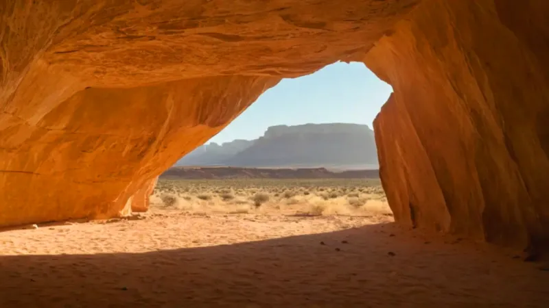 Una figura observa desde una cueva