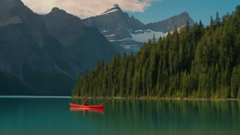 Una canoa solitaria en un lago glacial