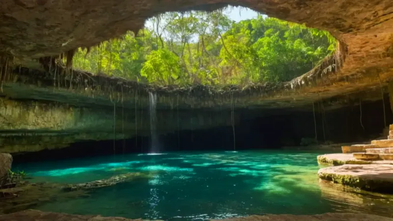 Majestuosa luz ilumina un cenote sagrado