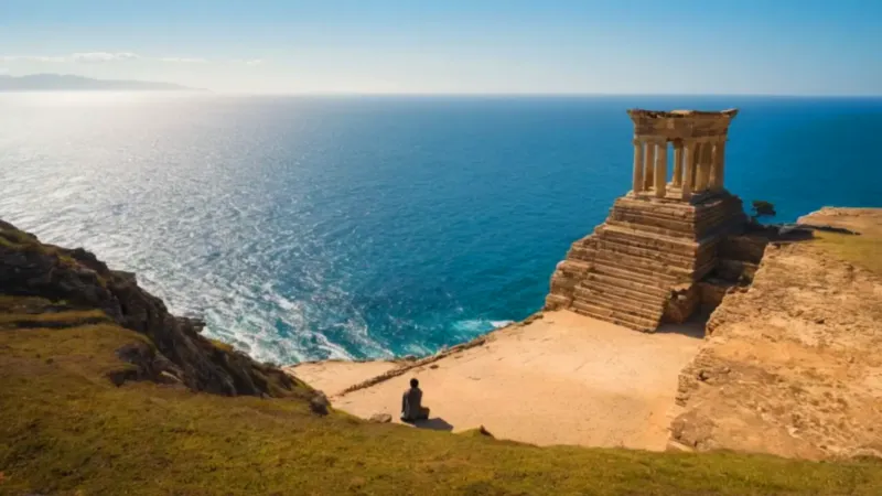Templo antiguo sobre acantilado frente al mar