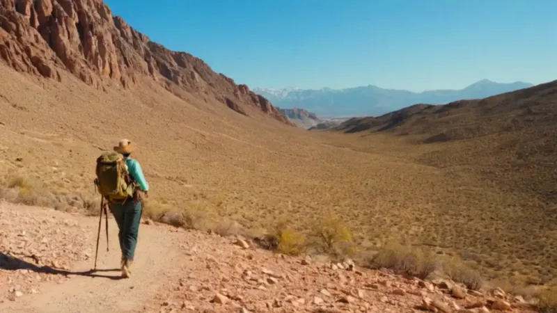 Un excursionista recorre un paisaje montañoso