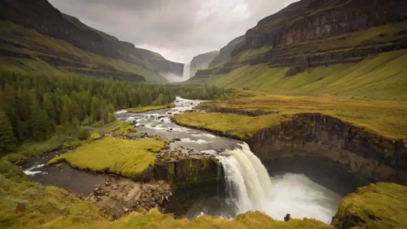 Una colosal cascada empequeñece una figura