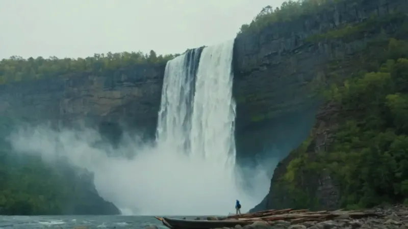 Figura solitaria ante la imponente cascada