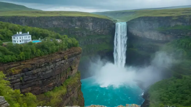 Una figura contempla la imponente cascada