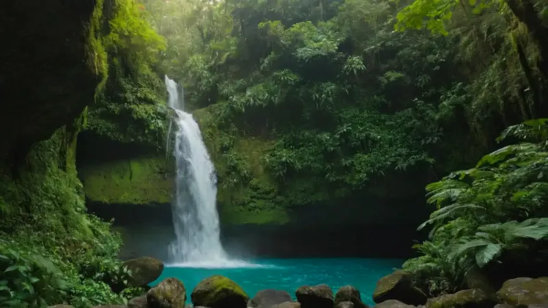 La inmensa cascada empequeñece la figura
