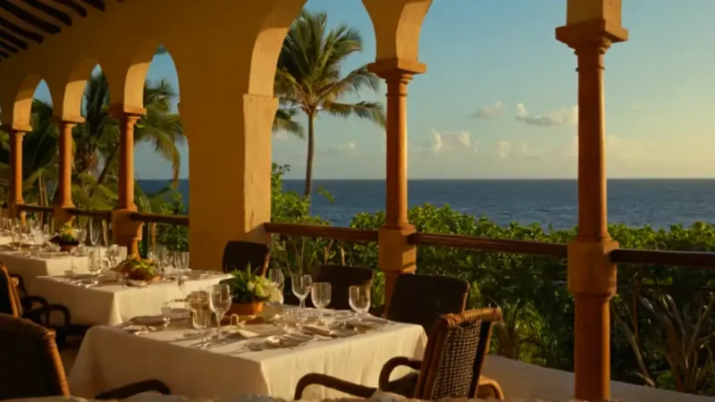 Anochece en una elegante terraza caribeña