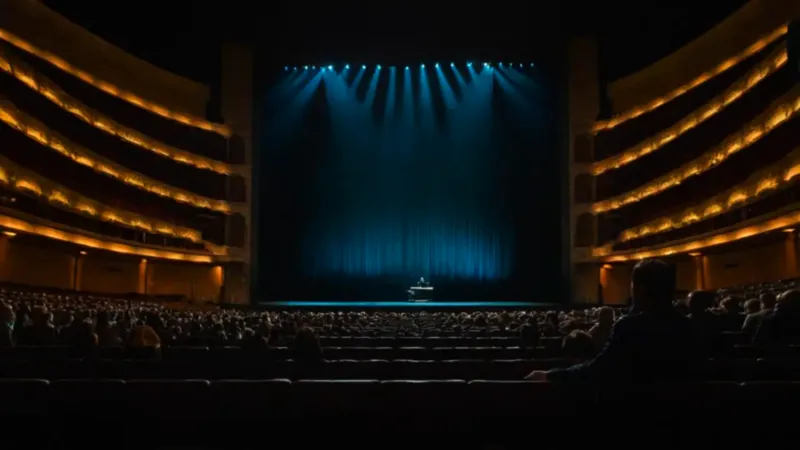 Figura solitaria en un escenario iluminado