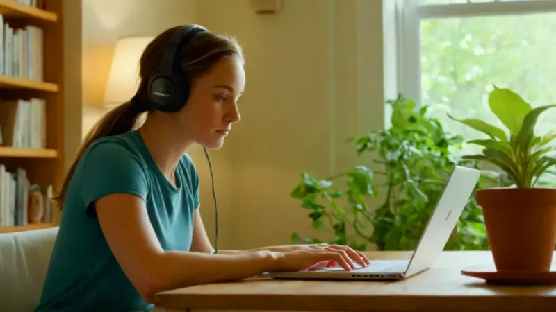 Mujer trabaja concentrada en su portátil