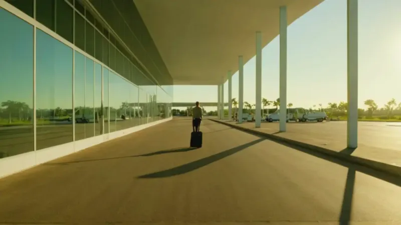 Un viajero espera al sol del aeropuerto
