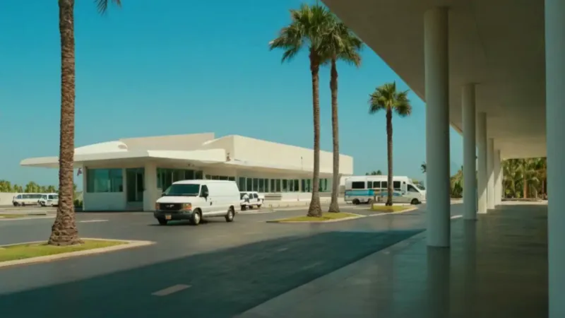 Hombre espera el transporte en el aeropuerto