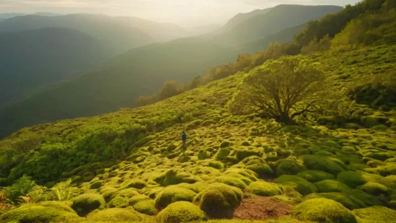 Figura arrodillada en la inmensa naturaleza