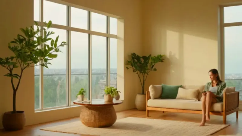 Mujer contempla la ciudad desde la ventana