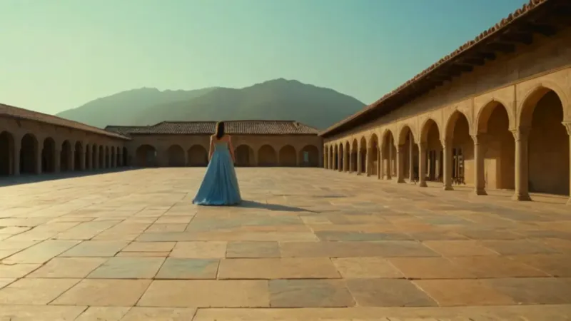Figura solitaria en un patio ancestral