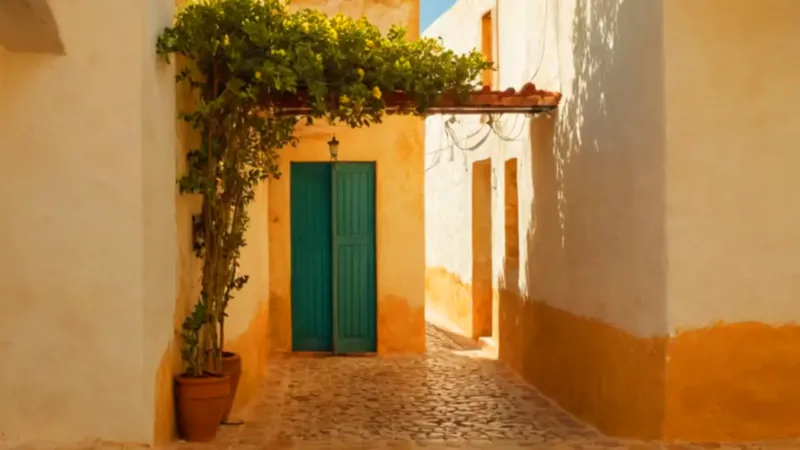 Una figura solitaria en un callejón soleado
