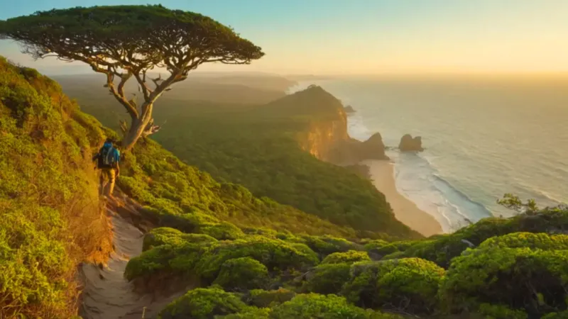 Excursionista contempla la inmensidad de la costa