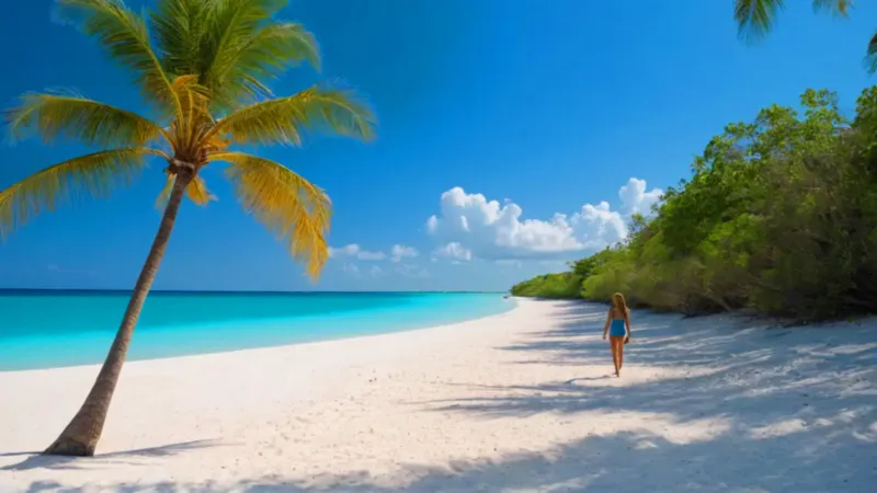 Figura solitaria en una playa de ensueño