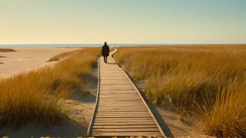 Una figura solitaria camina hacia el horizonte