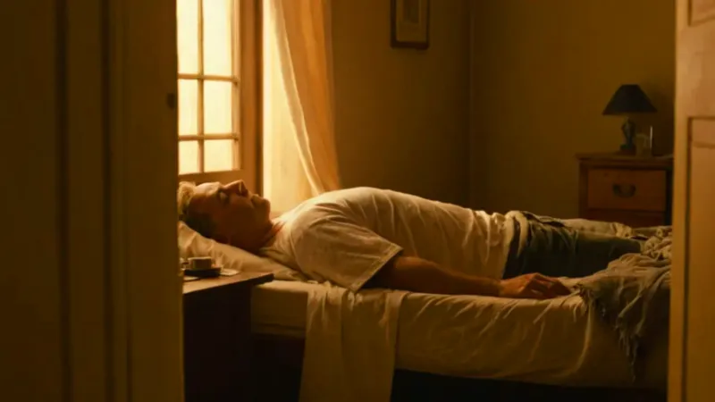 Un hombre abatido en un cuarto desolado