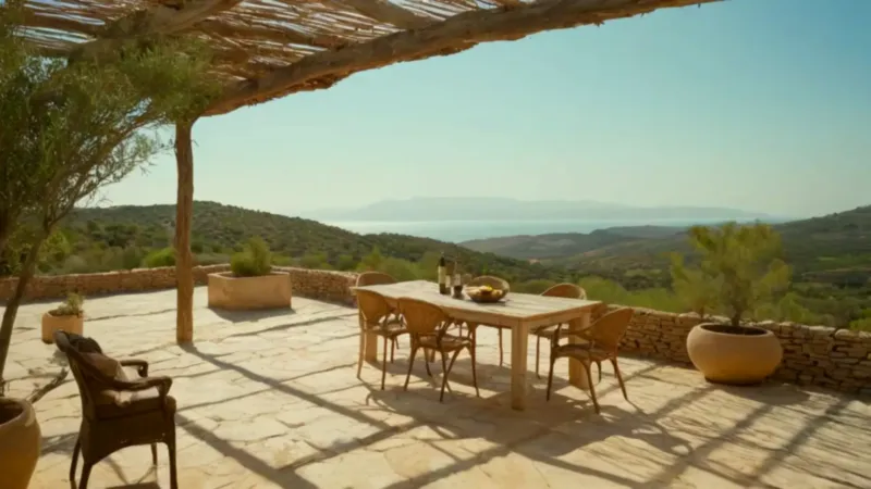 Un sereno paisaje mediterráneo bajo el sol