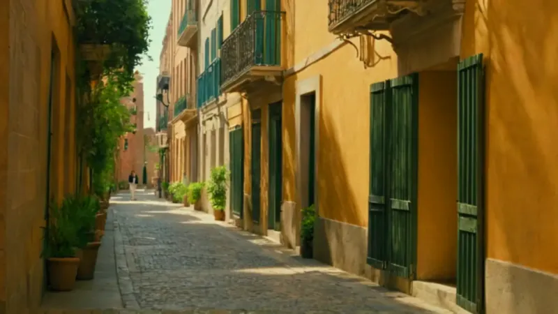 Callejón antiguo entre luz y sombra