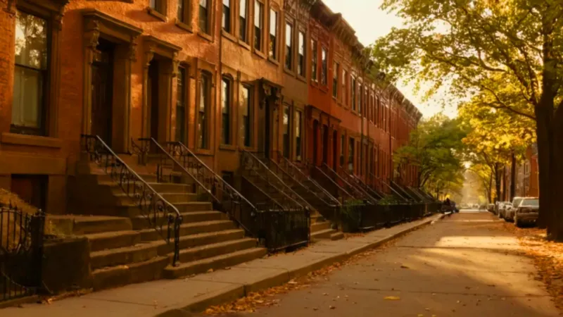 Atardecer cálido en una calle de Brooklyn