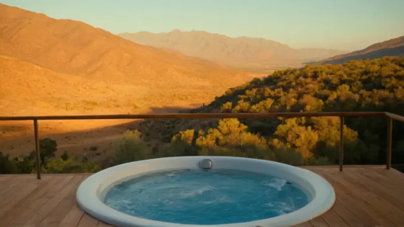 Atardecer en jacuzzi frente a las montañas