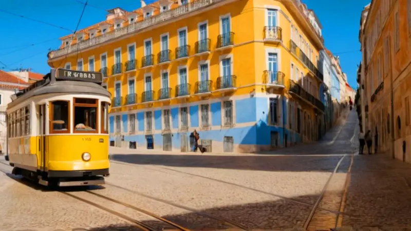Soleada calle lisboeta con su tranvía