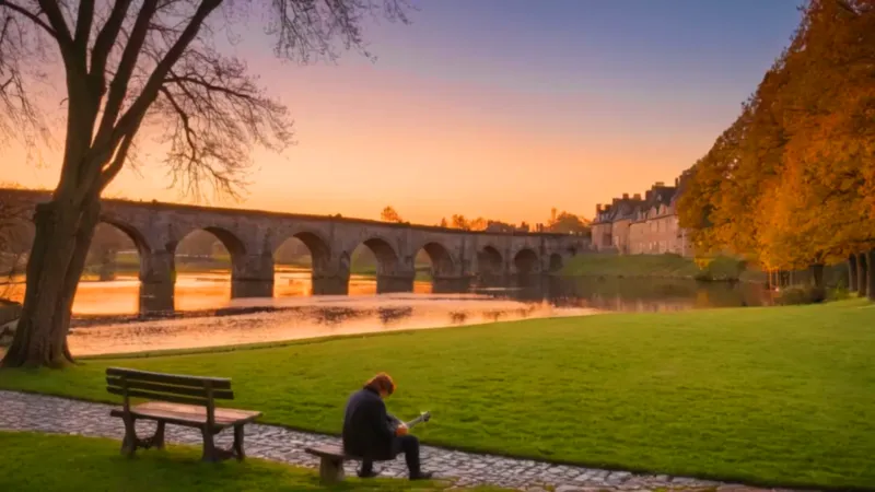 Guitarrista en el parque al atardecer