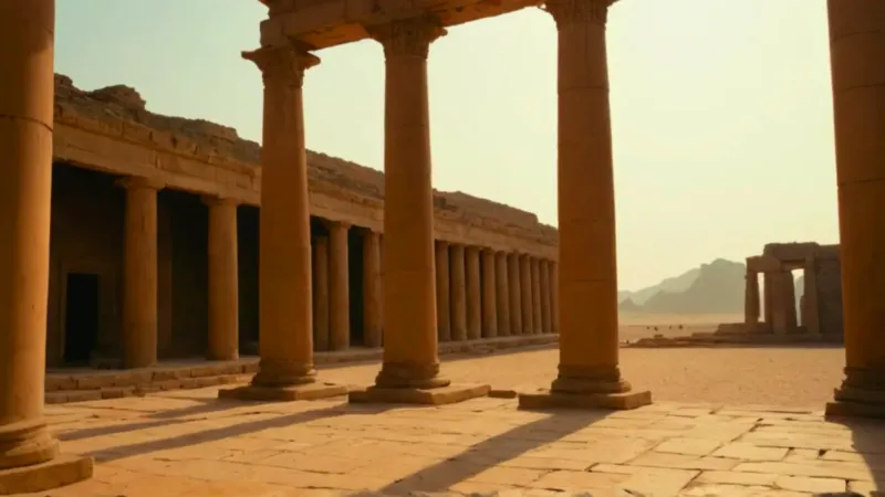 Figura solitaria en un templo monumental