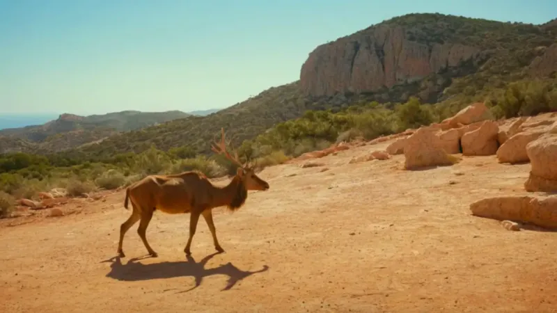 Figura y bestia en un paisaje árido