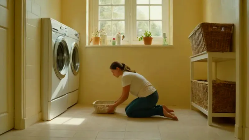 Persona concentrada ante la lavadora