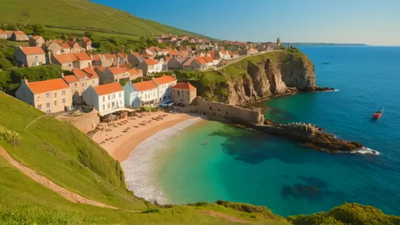 Un hombre contempla el pueblo costero