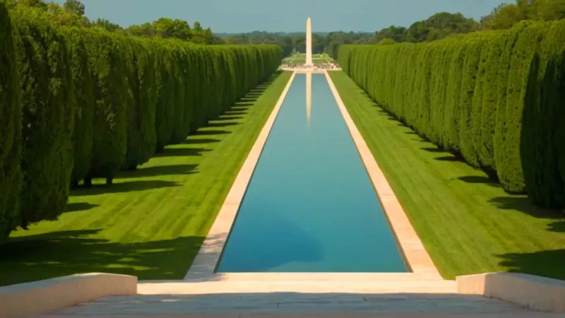 Una figura contempla el monumento reflejado