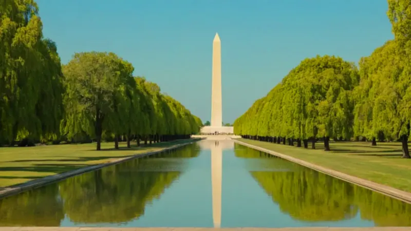 Figura solitaria contempla el monumento reflejado