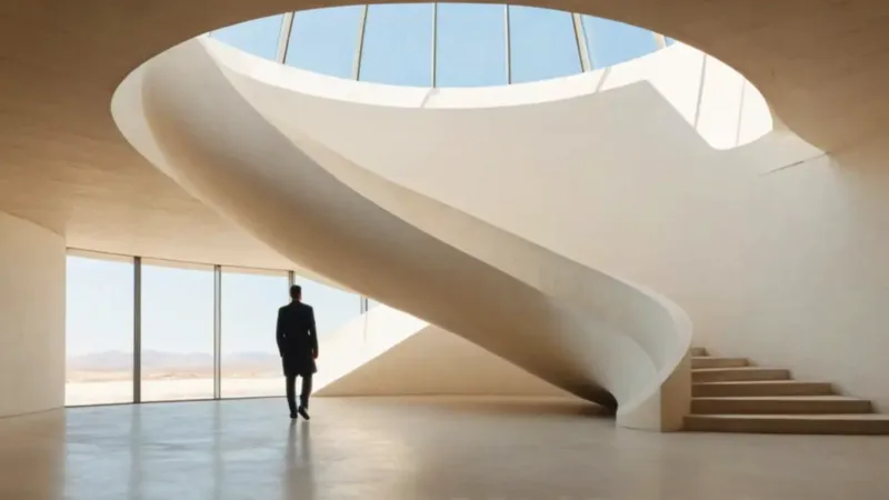 Una monumental escalera espiral asciende sola