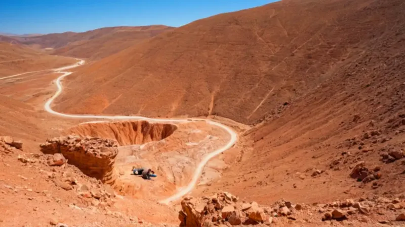 Un arqueólogo desentierra un fósil del desierto
