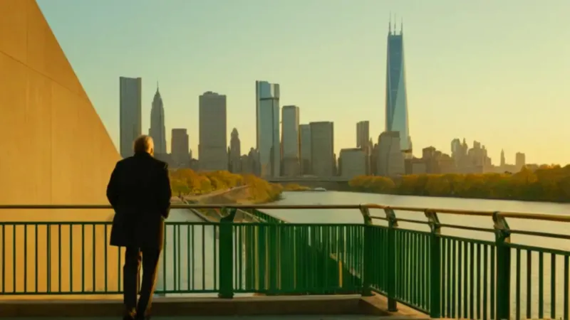 Una figura solitaria contempla la ciudad al atardecer