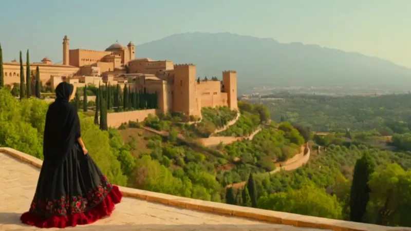 Mujer contemplando el panorama de la Alhambra