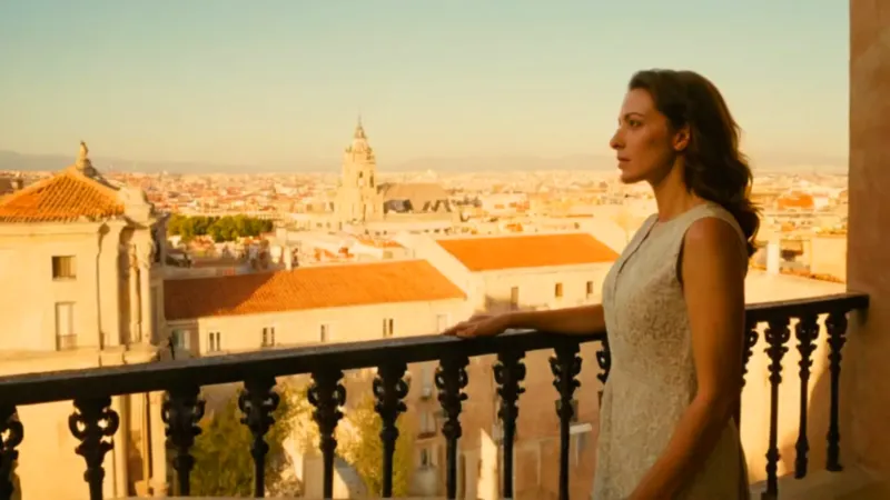 Mujer contempla el atardecer en Madrid