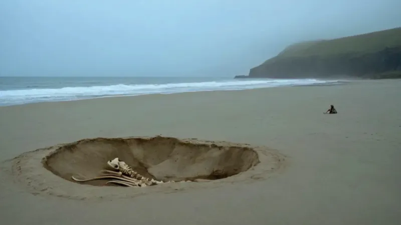 Desentierran un esqueleto de ballena en la playa