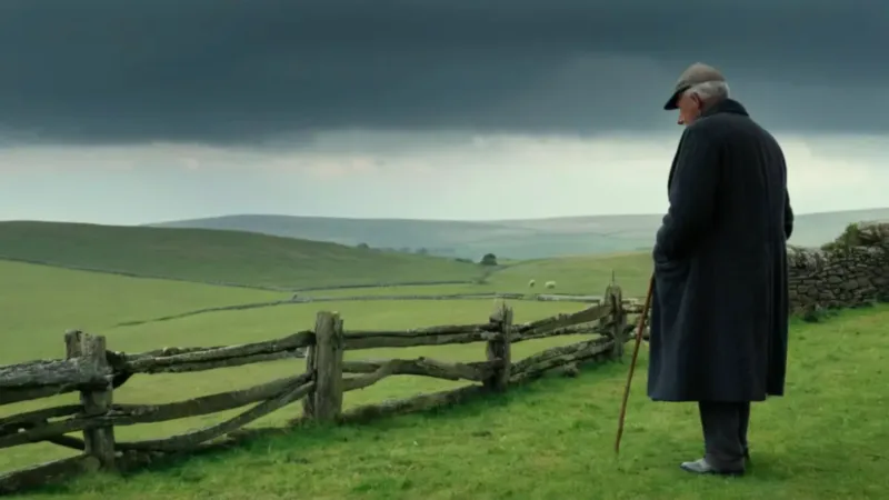 Un anciano solitario contempla el vasto paisaje