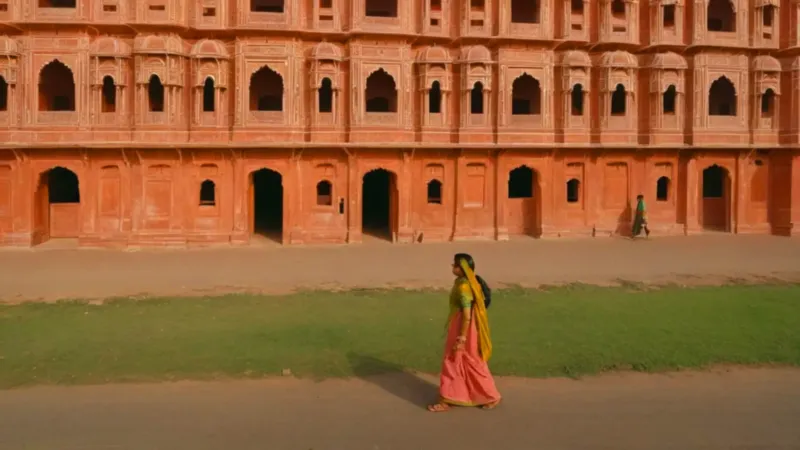 Un palacio rosa domina la calle polvorienta